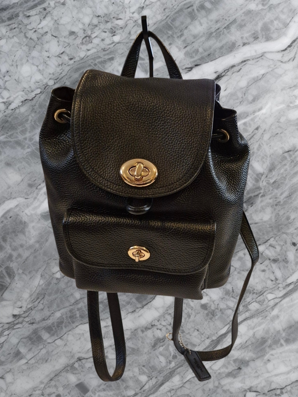 Coach Mini Turnlock Rucksack Backpack In Black Pebbled Leather #37581